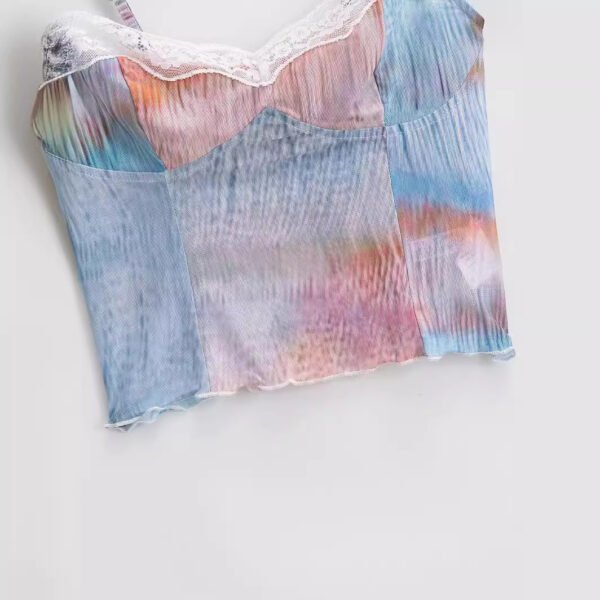 Mesh Gradient Lace Edge Slim Fit Patchwork Outer Wear Short Top - Image 4