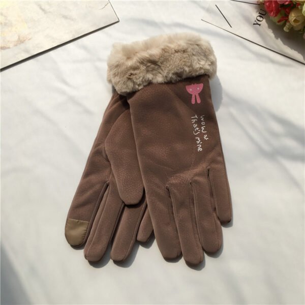 Autumn And Winter Women's Riding Gloves Korean Style Alphabet Cartoon Warm Double Layer Fleece-lined - Image 6
