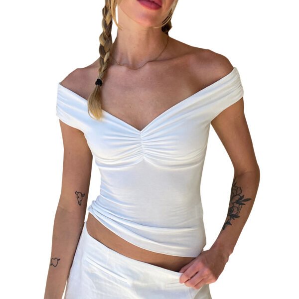 New Solid Color V-neck Sleeveless Pleated Camisole T-shirt Top - Image 4
