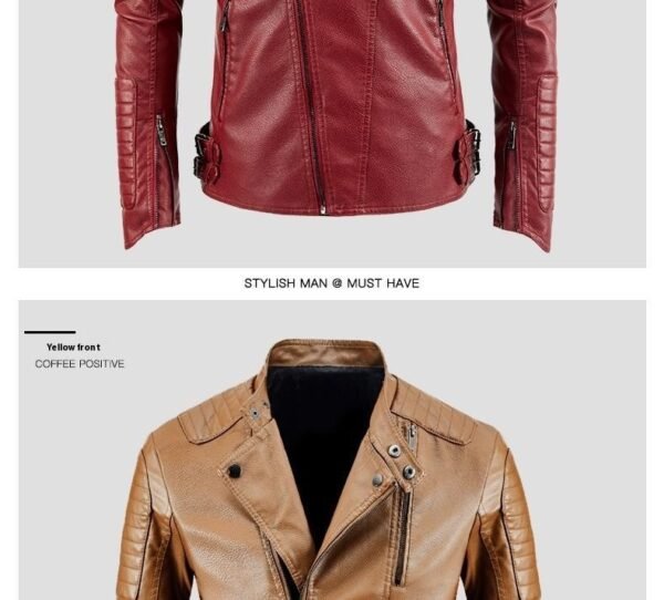 Trendy Leather Jacket Men's Fleece-lined PU Jacket - Image 7