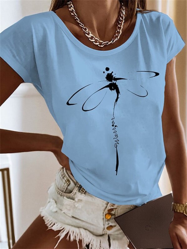 Women's Short-sleeved T-shirt Bamboo Dragonfly 3D Printing - Image 4