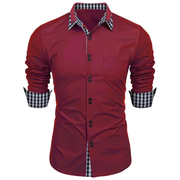 Collar Stitching Plaid Lapel Shirt European And American - Image 3