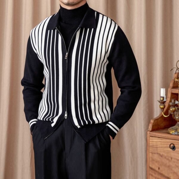 Autumn And Winter Wild Striped Cotton Men's Cardigan Commuter Trendy Men - Image 2