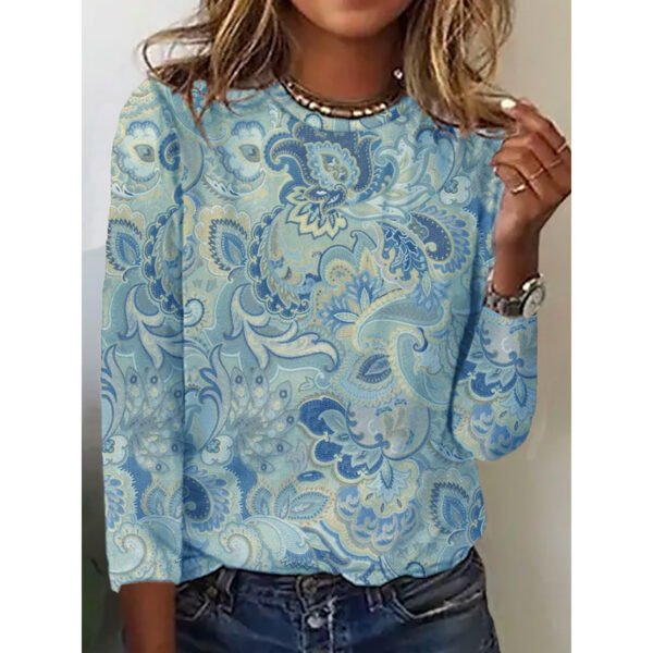 Women's Vintage Floral Print Long Sleeves T-shirt - Image 4