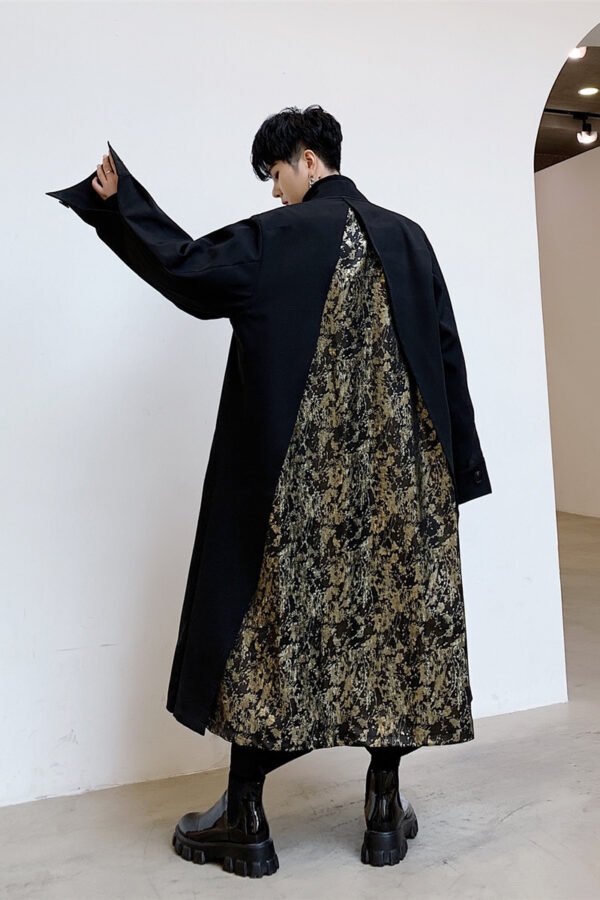 Japanese Minority Gorgeous Splicing Men's Domineering Personalized Elegant Mid-length Windbreaker Without Buckle - Image 3