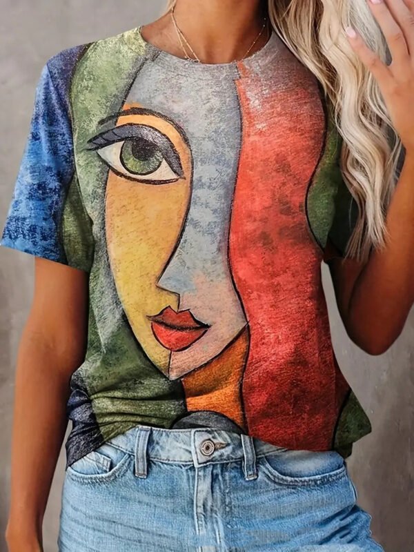 Multicolor Printing Round Neck Short Sleeve T-shirt - Image 8