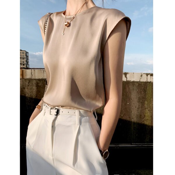 Women's Summer Round Neck Satin Sleeveless Spaghetti-strap Camisole Top - Image 2