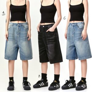 American Retro Denim Cropped Pants Washed Cat Beard Pattern