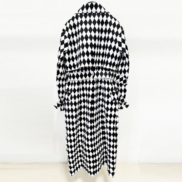 Black And White Diamond Grid Belt Long Trench Coat - Image 4