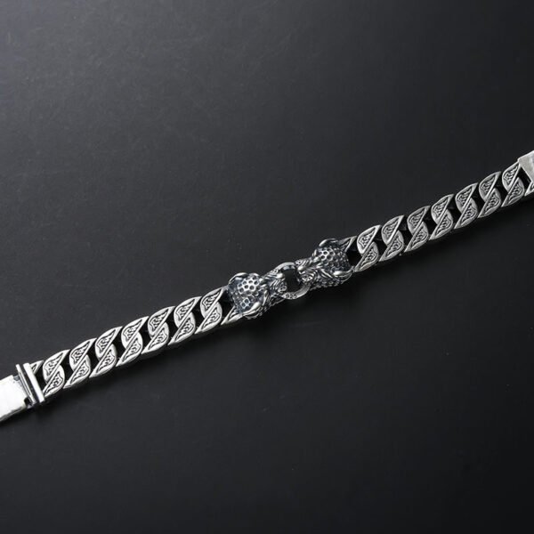 S925 Sterling Silver Leopard Head Bracelet Men's Retro Thick Style - Image 4