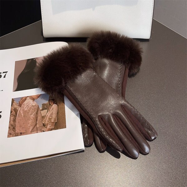 PU Leather Stitching Suede Gloves - Image 2