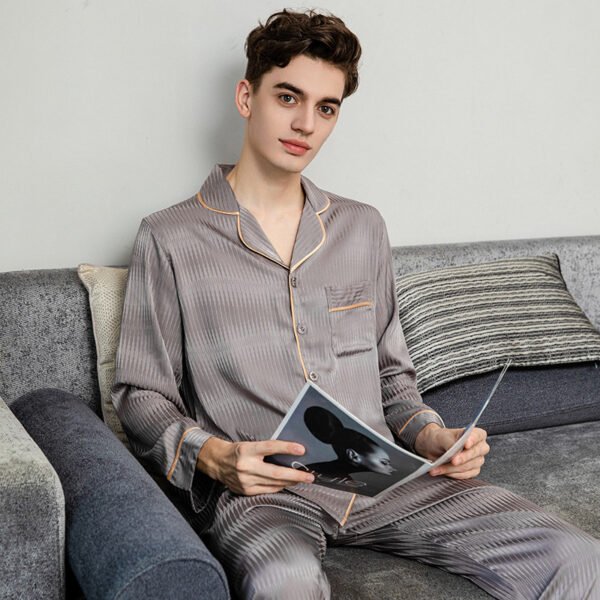 Men's Long Sleeved Trousers Ice Silk Pajamas - Image 5