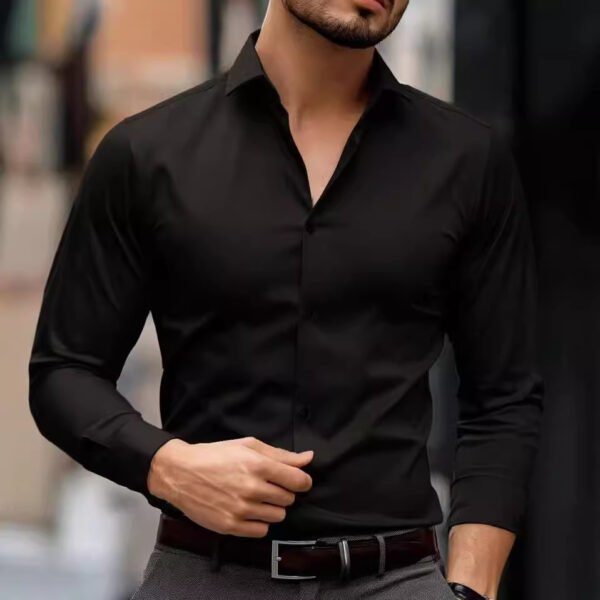 Business Lapel Shirt Solid Color Long Sleeve Casual - Image 7