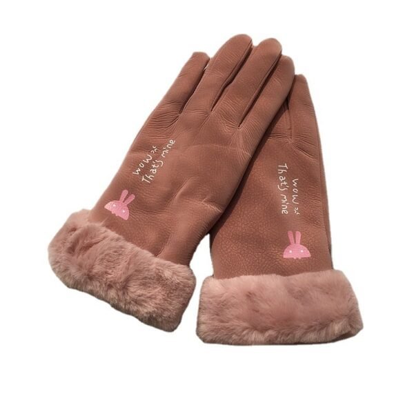 Autumn And Winter Women's Riding Gloves Korean Style Alphabet Cartoon Warm Double Layer Fleece-lined - Image 5
