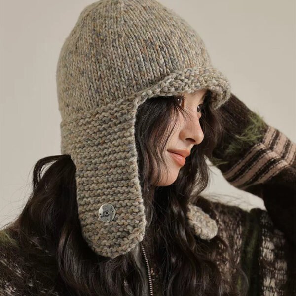 Retro Face-looking Small Mixed Color Woven Knitted Earmuffs Hat - Image 2