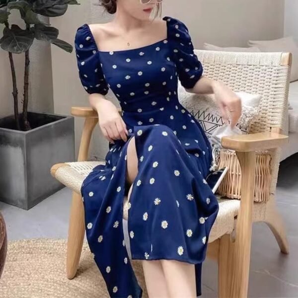 French Blue Polka Dots Dress Women's Summer New - Image 2