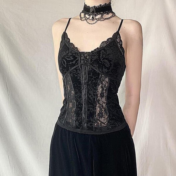Dark Lace Camisole Vintage Court Style - Image 4
