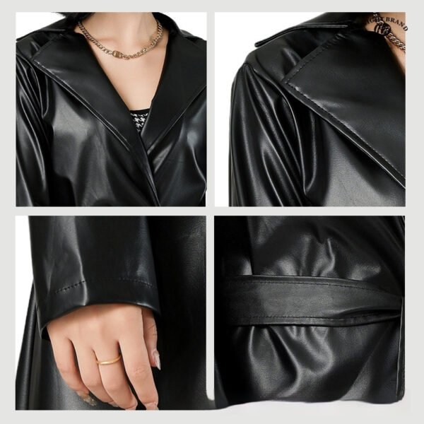 Extra Long Bathrobe Leather Wind Coat Women's Leather Jacket - Image 4
