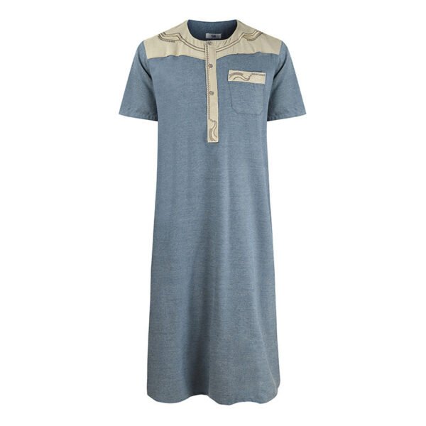 Men's Robe Pocket Contrast Color Middle East Short Sleeve - Image 4