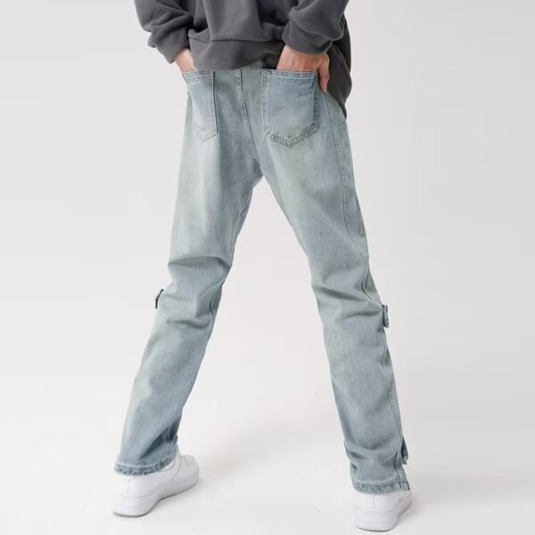 American-style Split Zipper Retro Wide Leg Straight Light Color And Water Scrubbing Jeans - Image 5