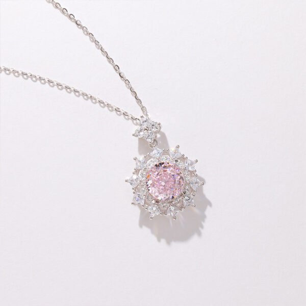 S925 Silver High Carbon Diamond Pendant Light Luxury High-grade Round Ice Flower Cut Necklace - Image 3