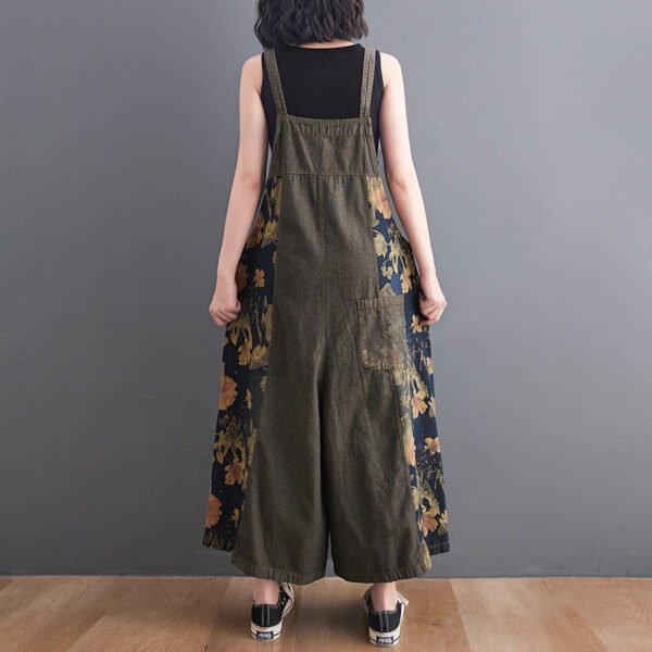 Korean Style Plus Size Fat Sister Printed Denim Wide Leg Suspender Pants - Image 4