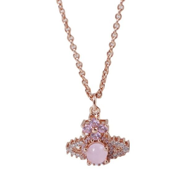 Saturn Rhinestone Gem Four Petal Flower Fashion Clavicle Chain - Image 5
