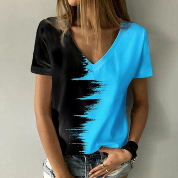 Digital Print V-Neck Short Sleeve T-Shirt - Image 6