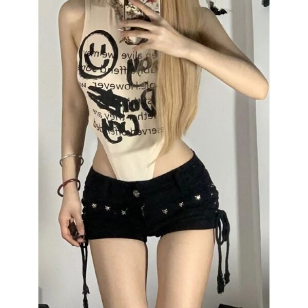 American Vibe Retro Tight Black Denim Shorts Women - Image 5