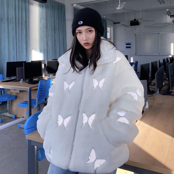 Casual Loose Plush Reflective Faux Leather Coat - Image 6