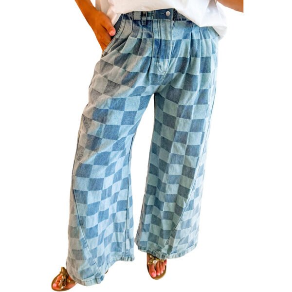 Trendy Chessboard Plaid Printed Jeans Women's Loose - Image 6