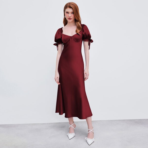 European And American Waist Fishtail Skirt Party Party Satin Satin Red Dress - Image 3