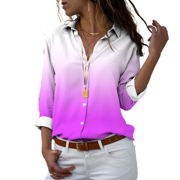 Flower 3D Digital Printing Long Sleeve Lapel Shirt - Image 8
