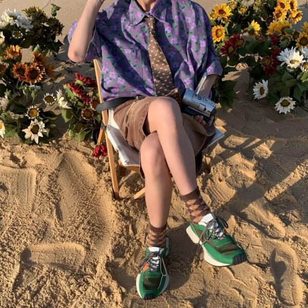 Vintage Purple Flower Floral Half Sleeve Shirt - Image 2