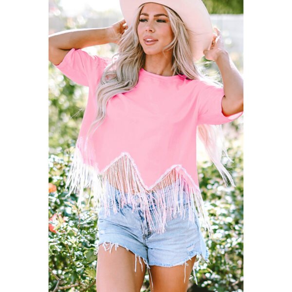 Tassel Stitching Hem Round Neck Pullover - Image 3