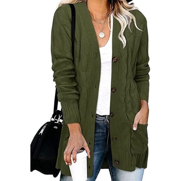Autumn And Winter Women's Casual Knitted Button Coat - Image 4
