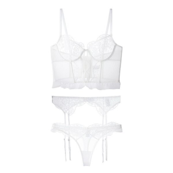 New 3-piece French Style Lace Lingerie Women's Breathable Hollow-out Fishbone Corset Ultra-thin Bra Set - Image 5