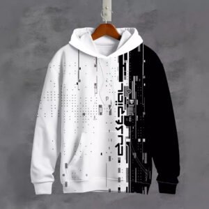 Black And White Printing Color Contrast Women's Loose Hooded Sweater
