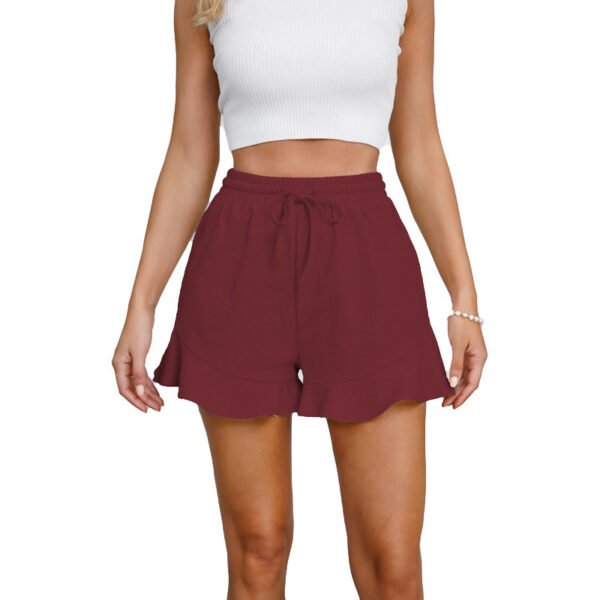 Cotton Linen Shorts Ruffled Elastic Waist Drawstring Casual Pants - Image 7