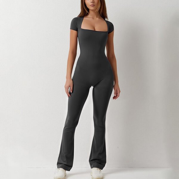Solid Color Square Collar Short-sleeved Jumpsuit - Image 6