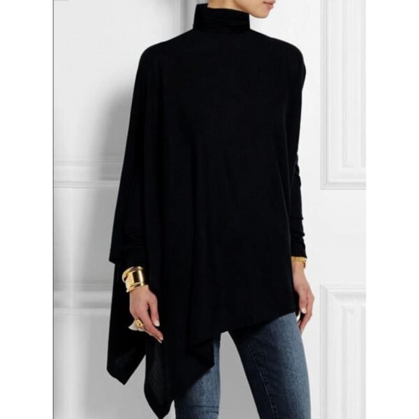 Long Sleeved Irregular Hem Solid Color Pullover Top - Image 2