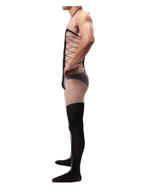 Men's Jacquard Sling One Piece Stockings Hollow Silky Transparent - Image 4