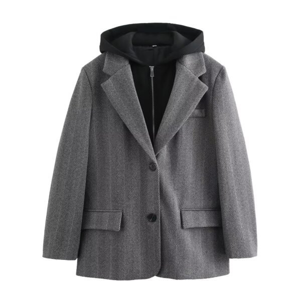 Hooded Stitching Herringbone Twill Loose Suit Jacket - Image 6