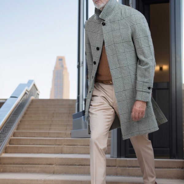 Men's Raglan Sleeve Checked Woolen Coat Fashion - Image 5