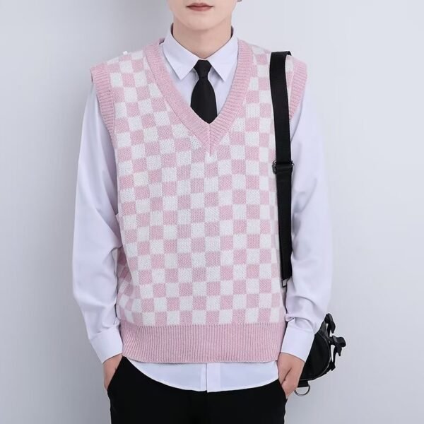 V-neck Knitted Boys' Checkered Sweater Vest - Image 2