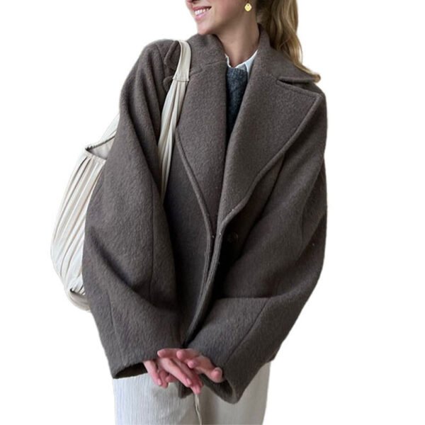 Lapel Double Breasted Short Woolen Coat - Image 4
