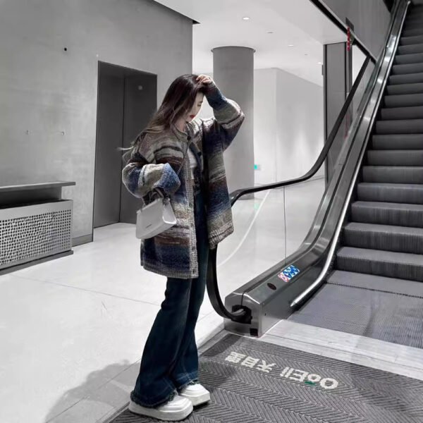 Contrast Color Striped Cardigan Sweater - Image 3