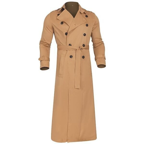 Design Long Trench Coat Large Lapel Double Breasted Belt Coat - Image 4