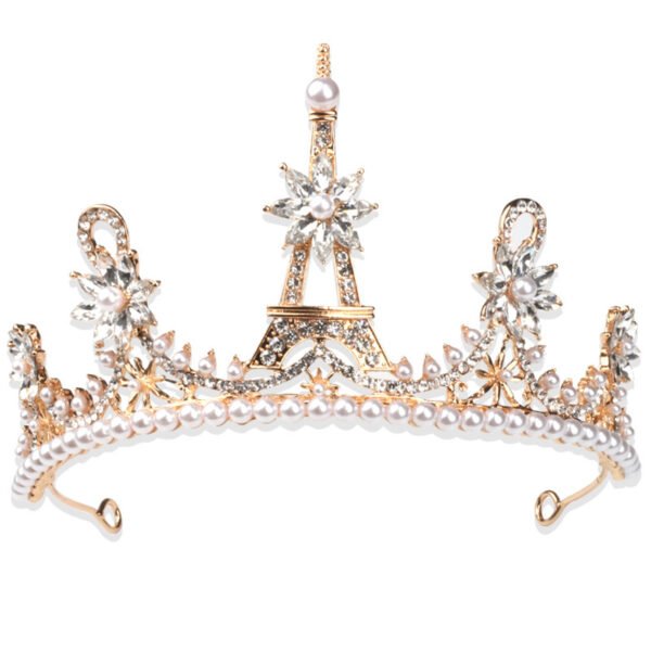 Golden Crown Eiffel Tower Rhinestone Flower Crown - Image 3