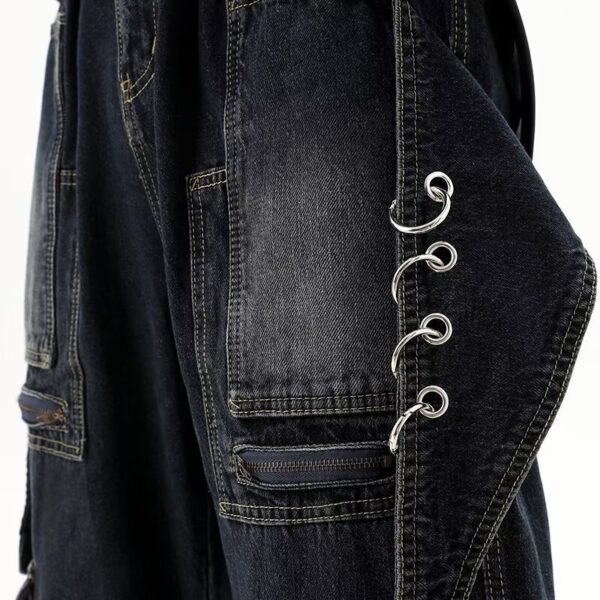 High Street Three-dimensional Multi-pocket Design Straight Jeans - Image 4